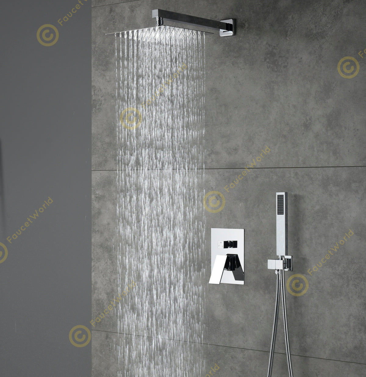 10" Wall Mounted 2 Way Pressure Balance Rainfall Shower System with Handheld Sprayer