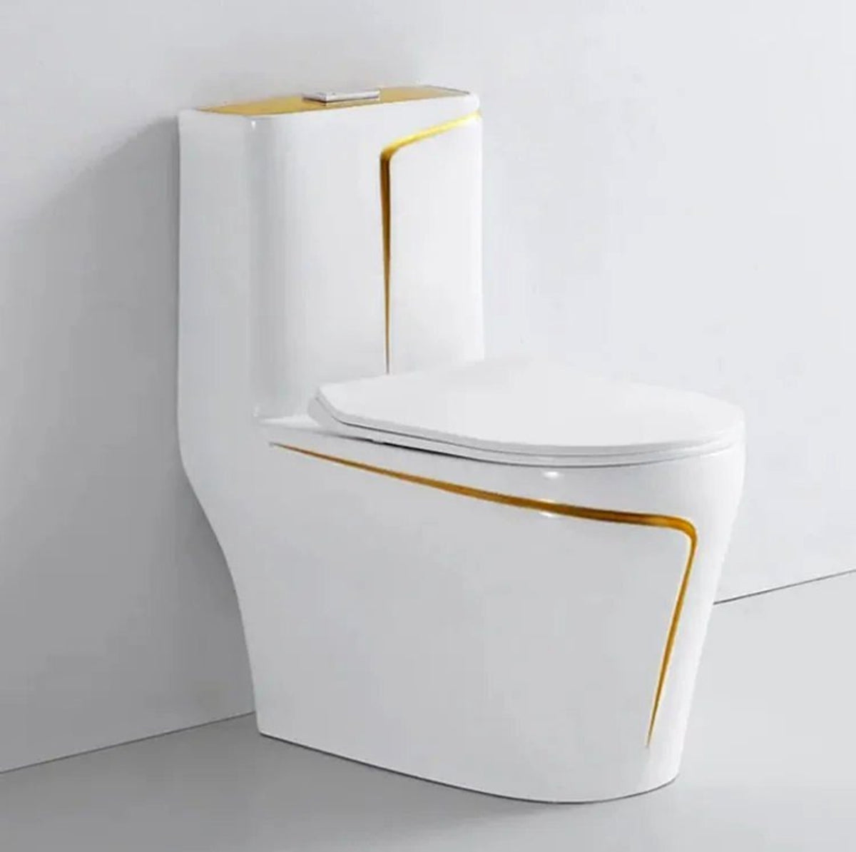 Modern White and Gold, Ceramic Toilets Dual Flush