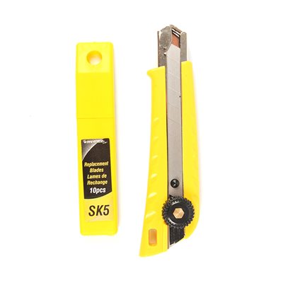 HD UTILITY KNIFE 18MM SNAP-OFF BLADE + 10 BLADES YELLOW