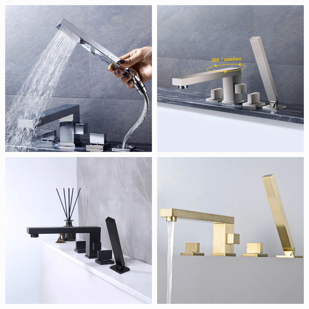 Bathtub Mounted Faucet with Pull Out Hand Held Spray