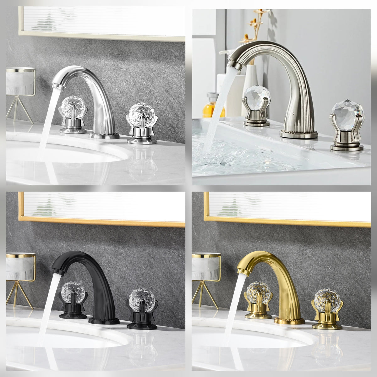 Widespread Faucet Crystal 2-Handle Bathroom Faucet with 3 Holes