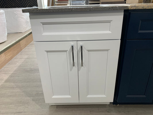 24″ Solid Wood Vanity with Quartz Countertop , White/Grey