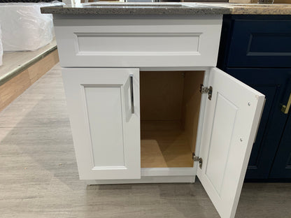 24″ Solid Wood Vanity with Quartz Countertop , White/Grey