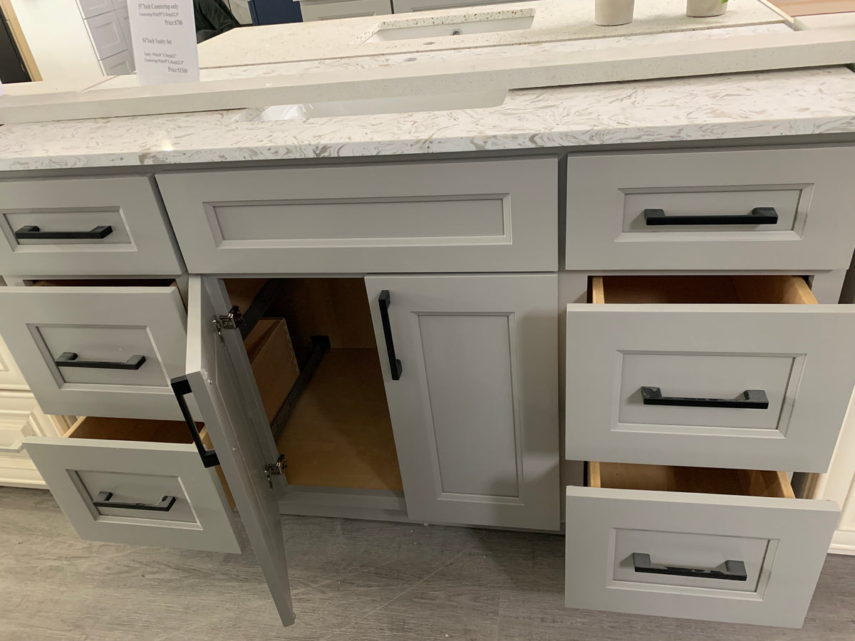 54'' Solid Wood Vanity with Quartz Countertop - White/Grey