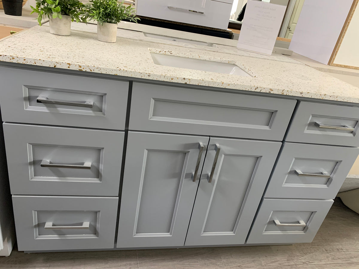 60" Solid Wood Vanity With Quartz Countertop Single Sink White/Grey