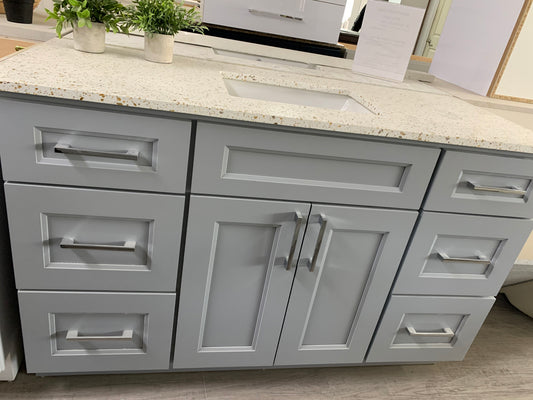 60" Solid Wood Vanity With Quartz Countertop Single Sink White/Grey