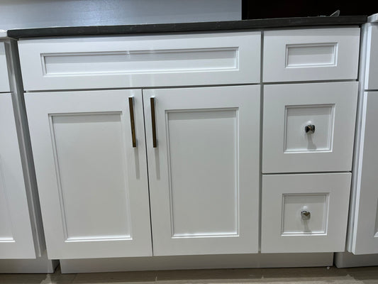 36'' Solid Wood Vanity with Quartz Countertop - White/Grey