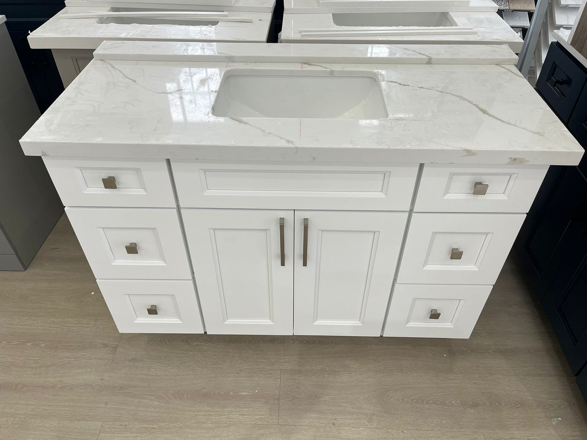 48'' Solid Wood Vanity with Quartz Countertop - White/Grey