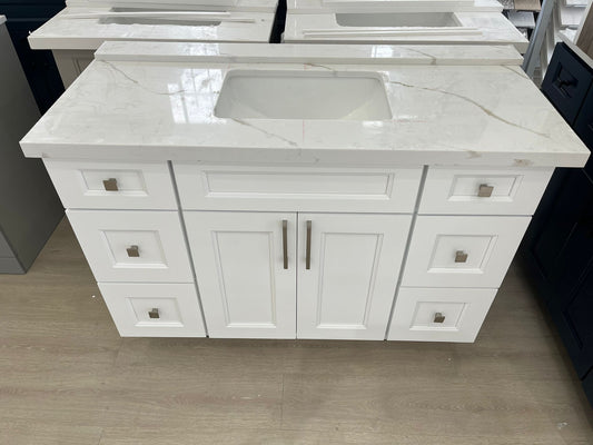 48'' Solid Wood Vanity with Quartz Countertop - White/Grey
