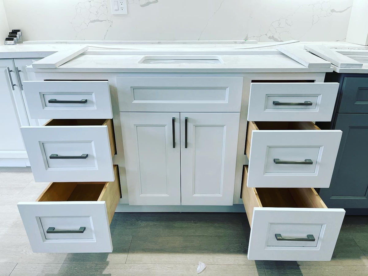 54'' Solid Wood Vanity with Quartz Countertop - White/Grey