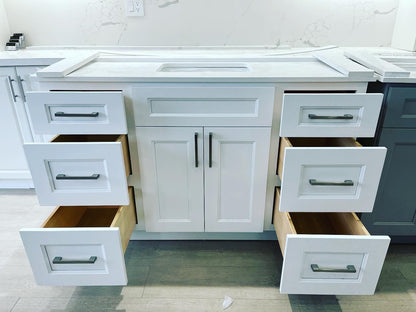 54'' Solid Wood Vanity with Quartz Countertop - White/Grey