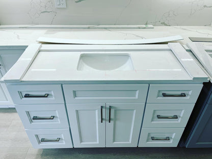 54'' Solid Wood Vanity with Quartz Countertop - White/Grey