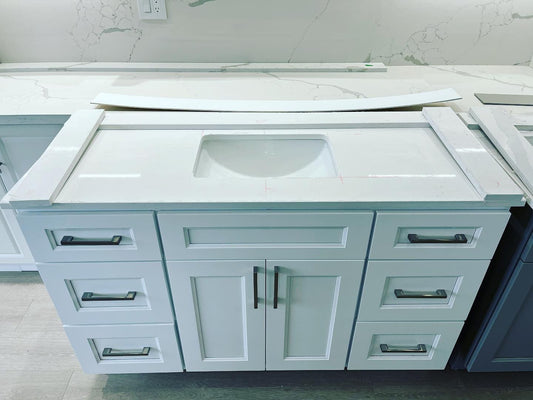 54'' Solid Wood Vanity with Quartz Countertop - White/Grey