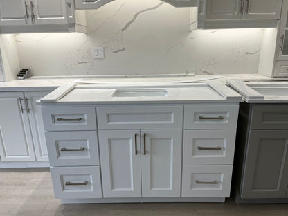 60" Solid Wood Vanity With Quartz Countertop Single Sink White/Grey
