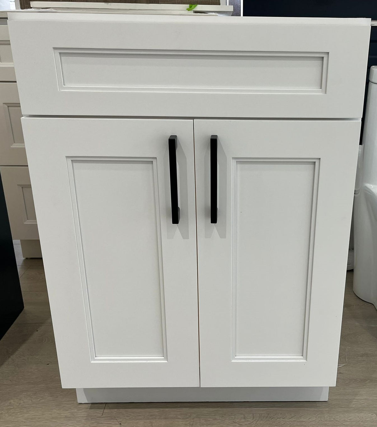 24″ Solid Wood Vanity with Quartz Countertop , White/Grey