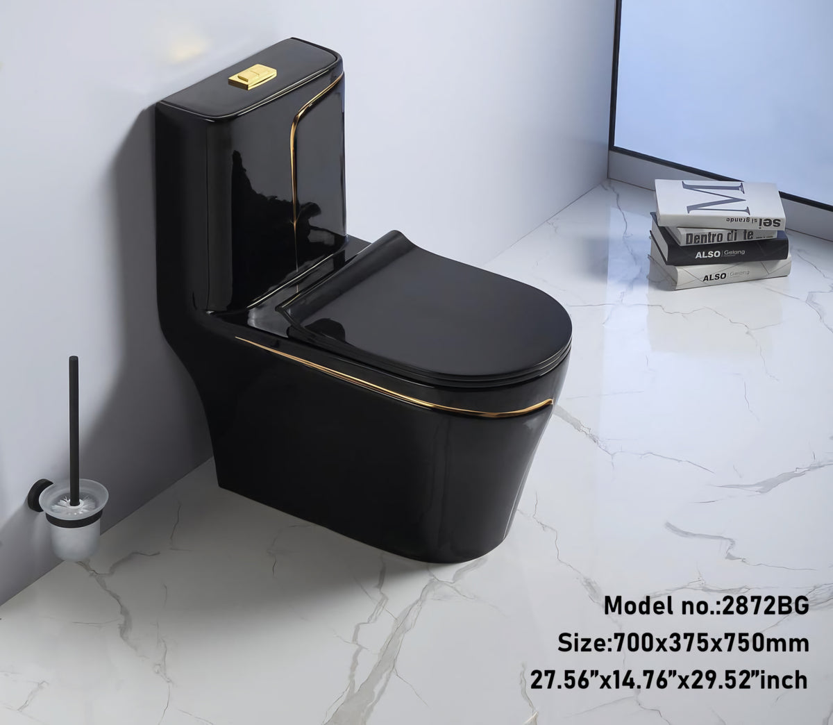 Modern Black and Gold, One Piece Ceramic Toilets Dual Flush