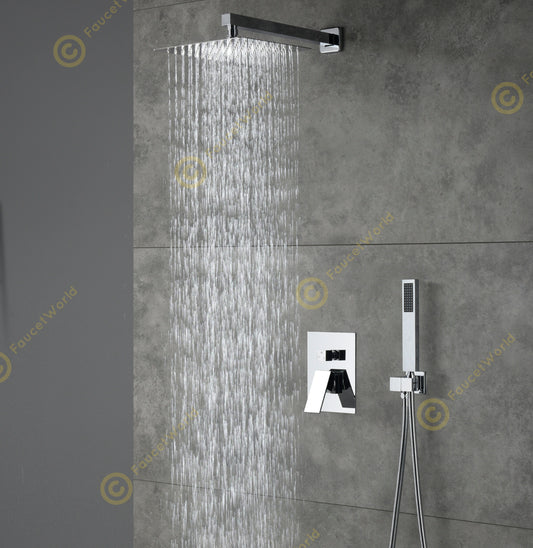 10" Wall Mounted 2 Way Pressure Balance Rainfall Shower System with Handheld Sprayer