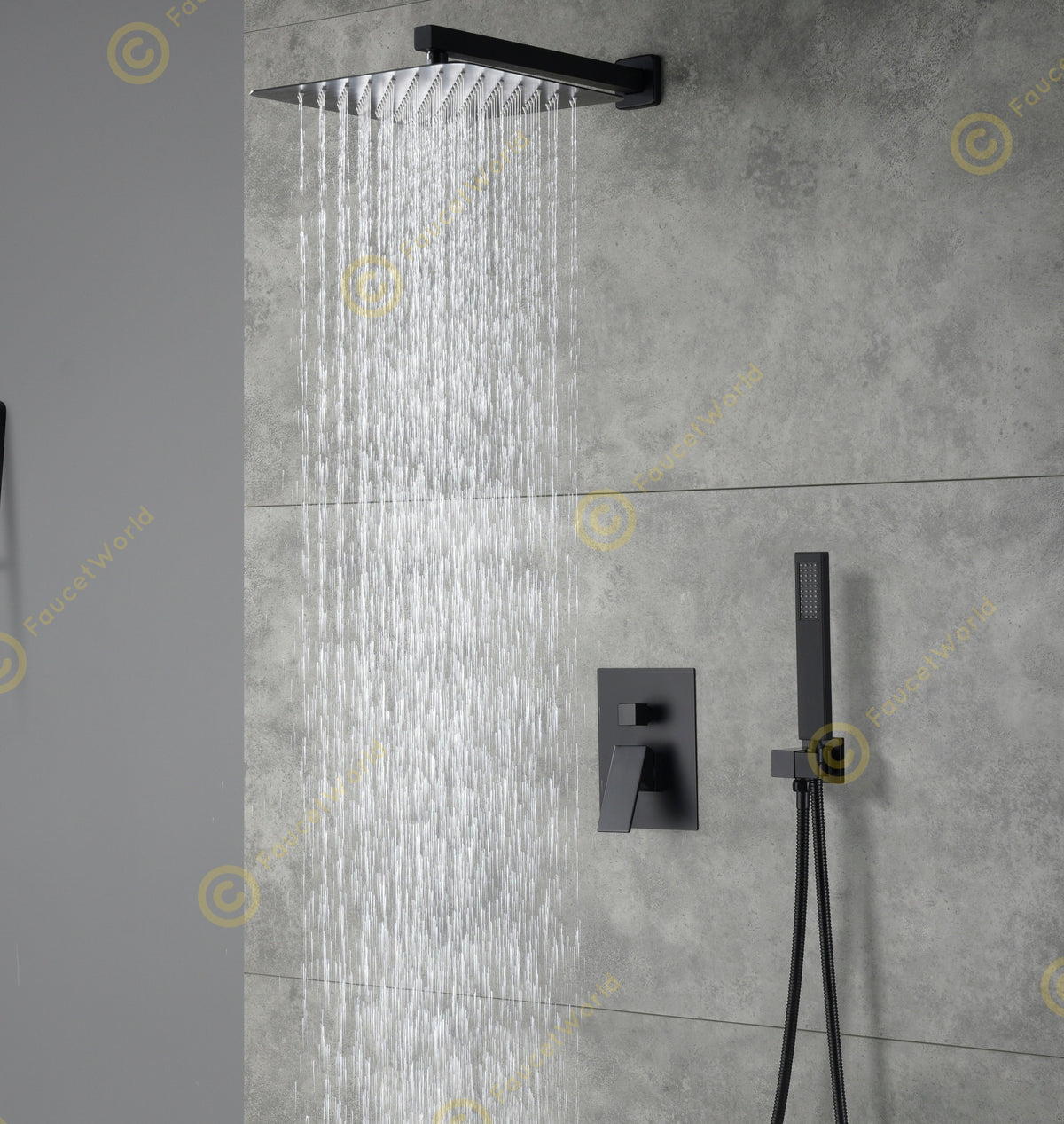 10" Wall Mounted 2 Way Pressure Balance Rainfall Shower System with Handheld Sprayer Matt Black