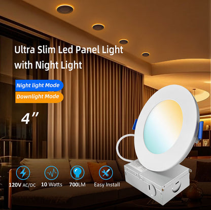 4" Pot Lights LED with Night Light, Dimmable & 5CCT IC Rated, 10W