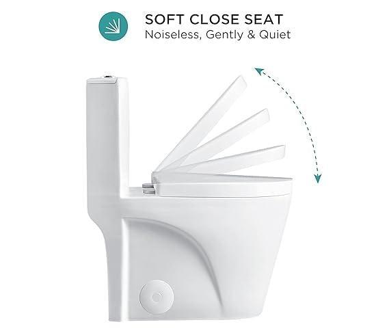 Dual-Flush Elongated One Piece Toilet Bowl - Soft Close Seat with High Efficiency Dual Flush in White