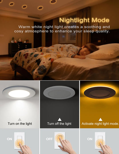 4" Pot Lights LED with Night Light, Dimmable & 5CCT IC Rated, 10W