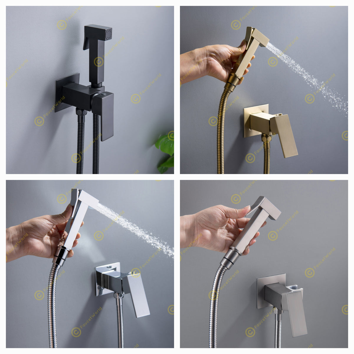 Bidet Sprayers Hot and Cold Wall Mounted Square Design
