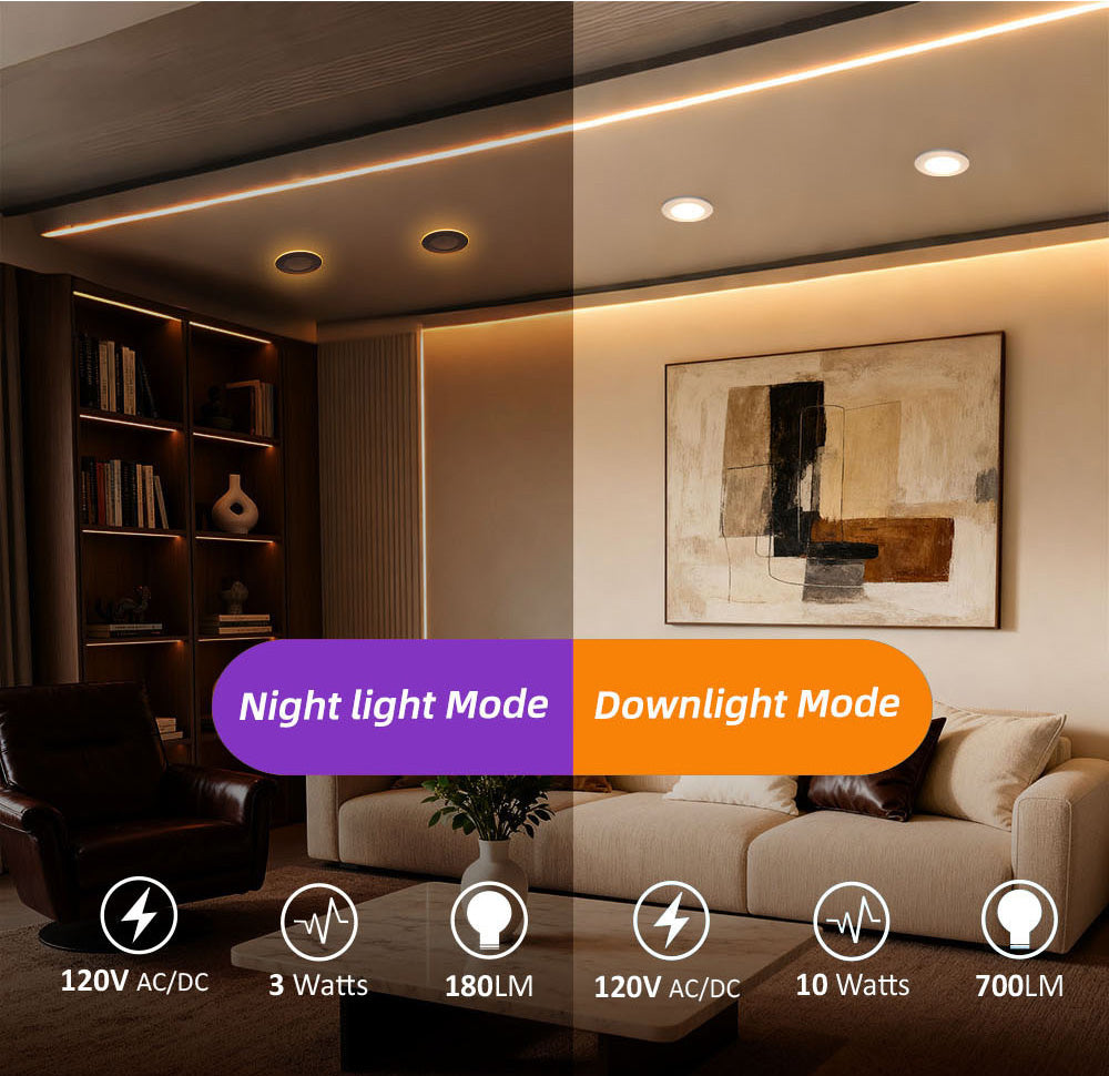 4" Pot Lights LED with Night Light, Dimmable & 5CCT IC Rated, 10W