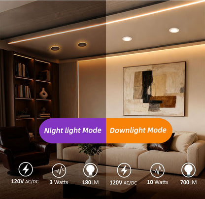 4" Pot Lights LED with Night Light, Dimmable & 5CCT IC Rated, 10W