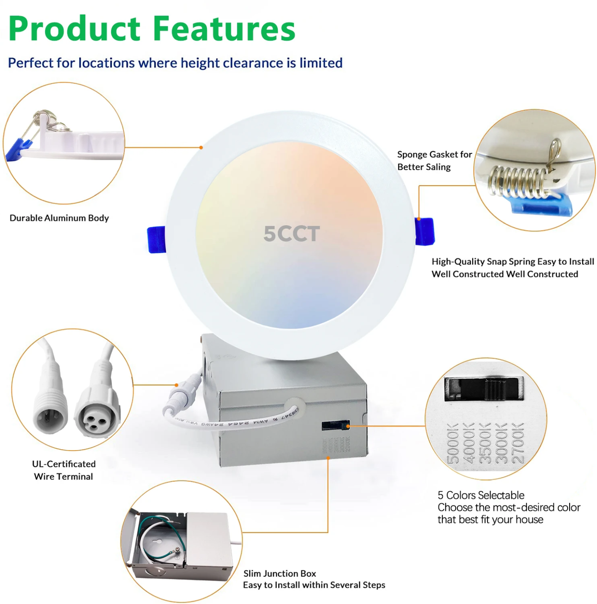 4" Round Slim Pot Lights Dimmable - 5CCT