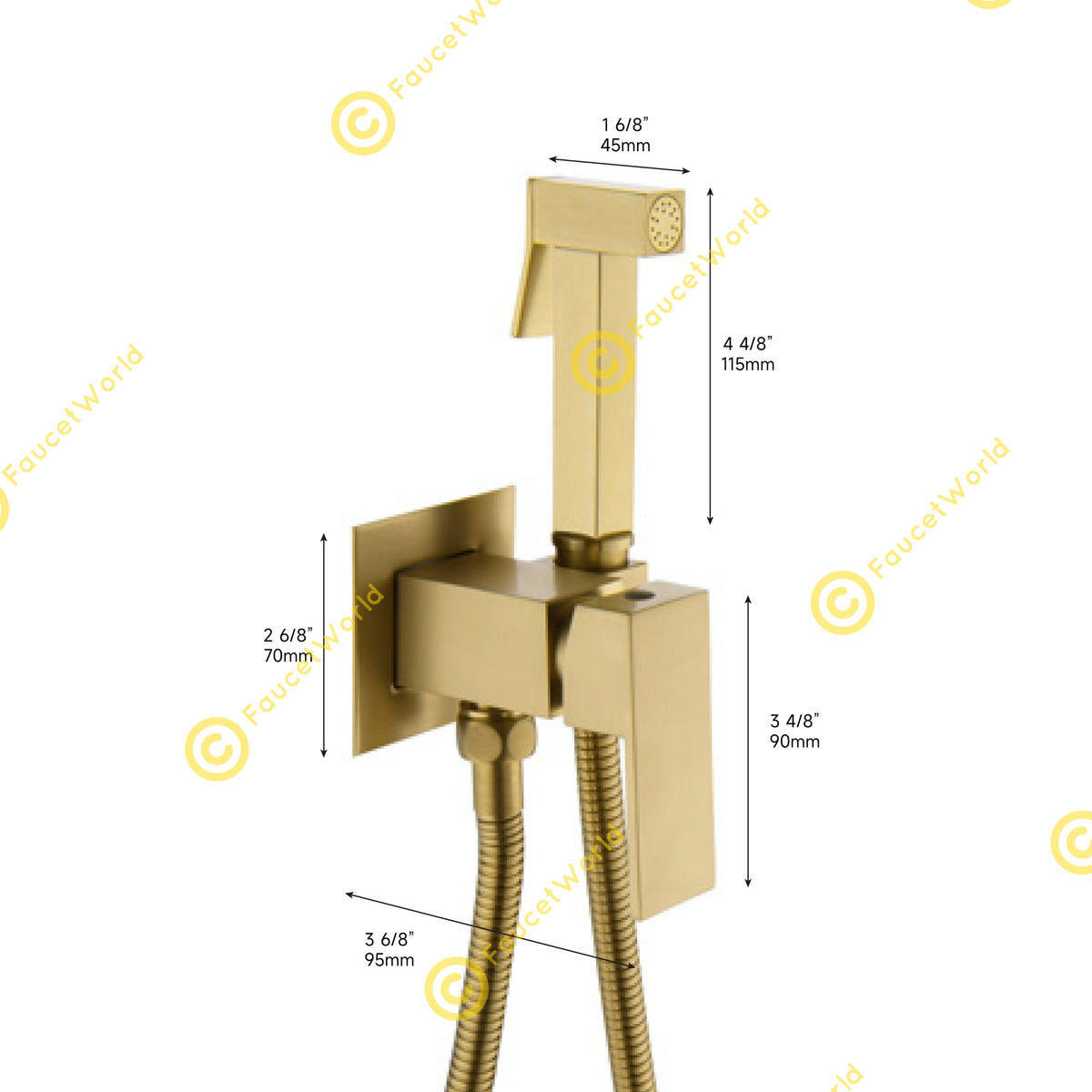 Bidet Sprayers Hot and Cold Wall Mounted Square Design
