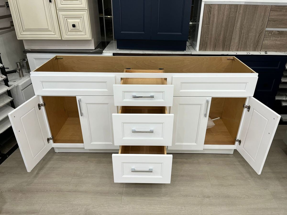 84'' Solid Wood Vanity With Quartz Countertop Double Sink White/Grey