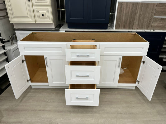 84'' Solid Wood Vanity With Quartz Countertop Double Sink White/Grey