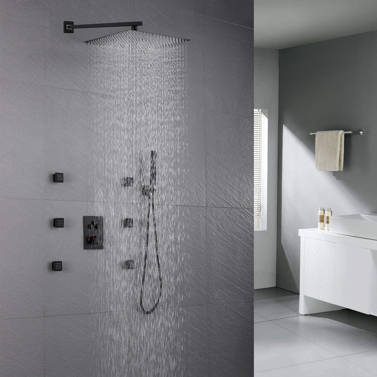 Full Thermostatic Rainfall Shower Sets 6 Body Jets