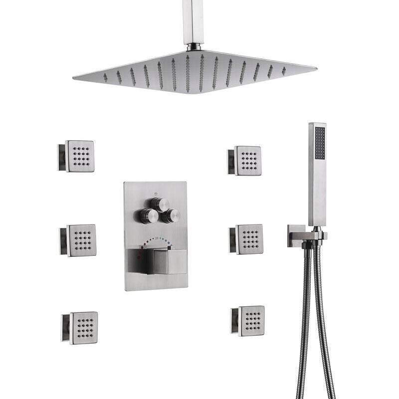 Full Thermostatic Rainfall Shower Sets 6 Body Jets Ceiling Mounted