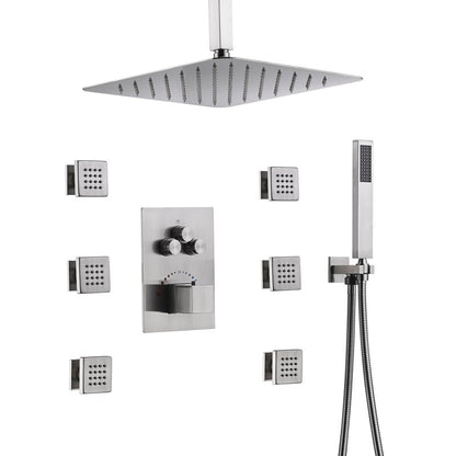 Full Thermostatic Rainfall Shower Sets 6 Body Jets Ceiling Mounted