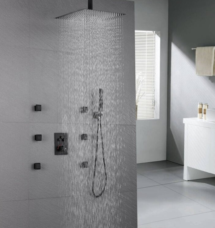 Full Thermostatic Rainfall Shower Sets 6 Body Jets Ceiling Mounted