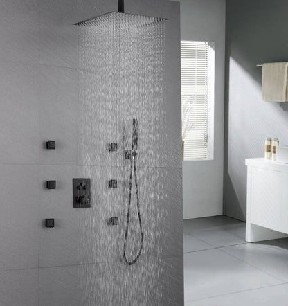 Full Thermostatic Rainfall Shower Sets 6 Body Jets Ceiling Mounted