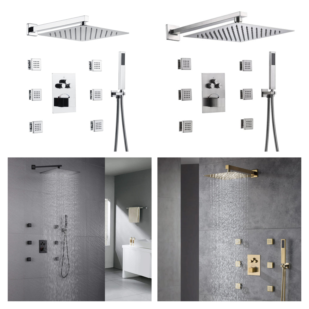 Full Thermostatic Rainfall Shower Sets 6 Body Jets
