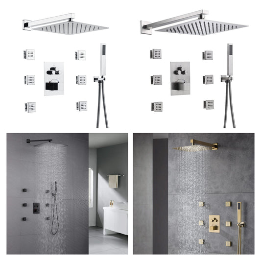 Full Thermostatic Rainfall Shower Sets 6 Body Jets