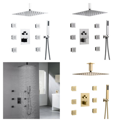 Full Thermostatic Rainfall Shower Sets 6 Body Jets Ceiling Mounted