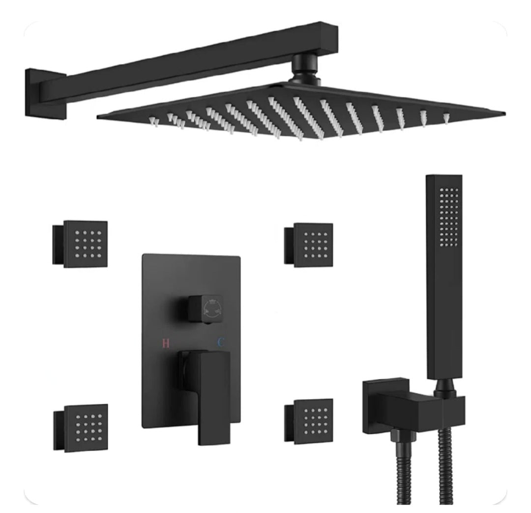 Rainfall Shower Systems with 4 Body Jets Wall Mounted