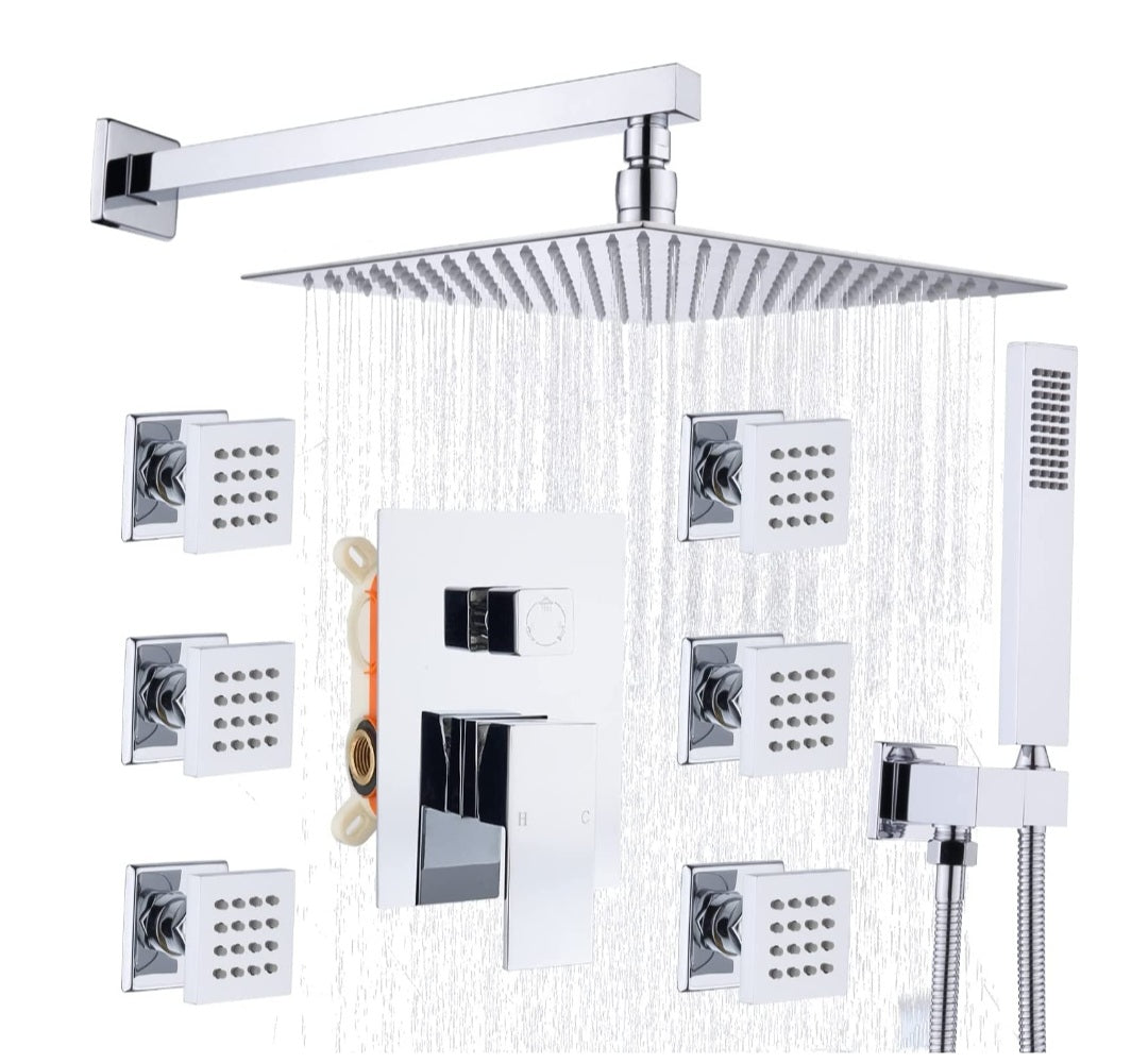 Rainfall Shower Systems with 6 Body Jets Wall Mounted