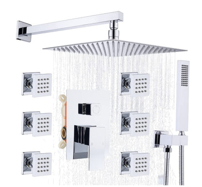 Rainfall Shower Systems with 6 Body Jets Wall Mounted