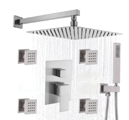 Rainfall Shower Systems with 4 Body Jets Wall Mounted