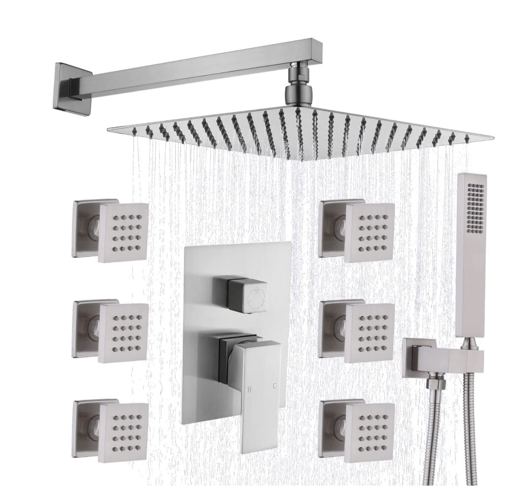 Rainfall Shower Systems with 6 Body Jets Wall Mounted