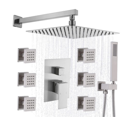 Rainfall Shower Systems with 6 Body Jets Wall Mounted